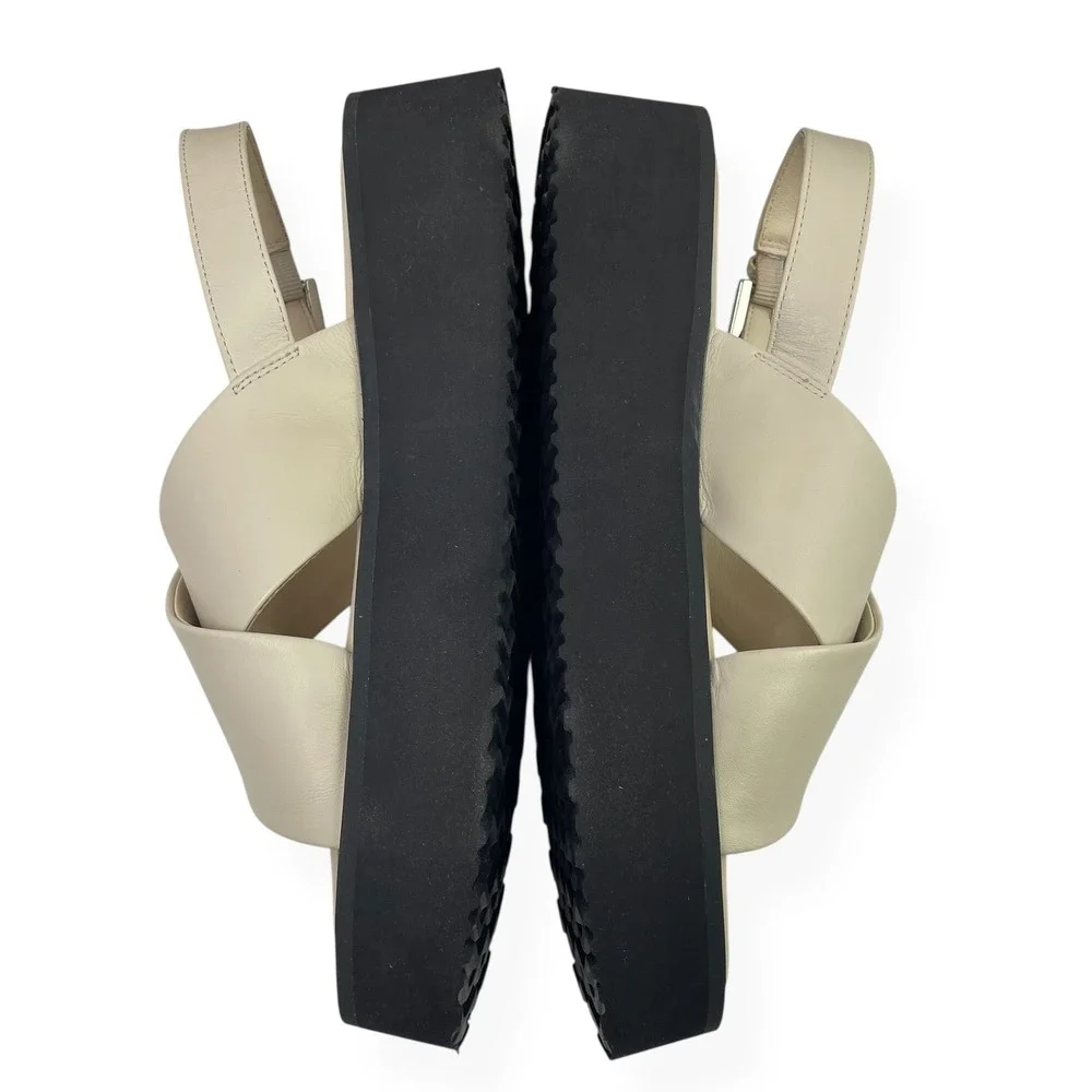 NWT Anthropologie Maeve Chrissy Platform Buckle Sandals Cream‎ Leather Sz 9 $140